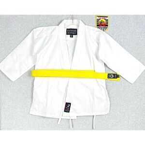 Bushido Karate Gi Jacket Kids 00 120 White Uniform w Yellow Belt Martial Arts